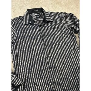 Parc 81 Mens Black White Striped Paisley Button Down Shirt XL‎ 17-17.5 16104